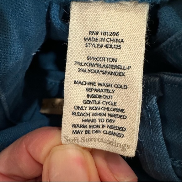 Soft Surroundings Women's High Rise Slim Jeans 8T Teal Blue Cotton Stretch - Picture 9 of 9